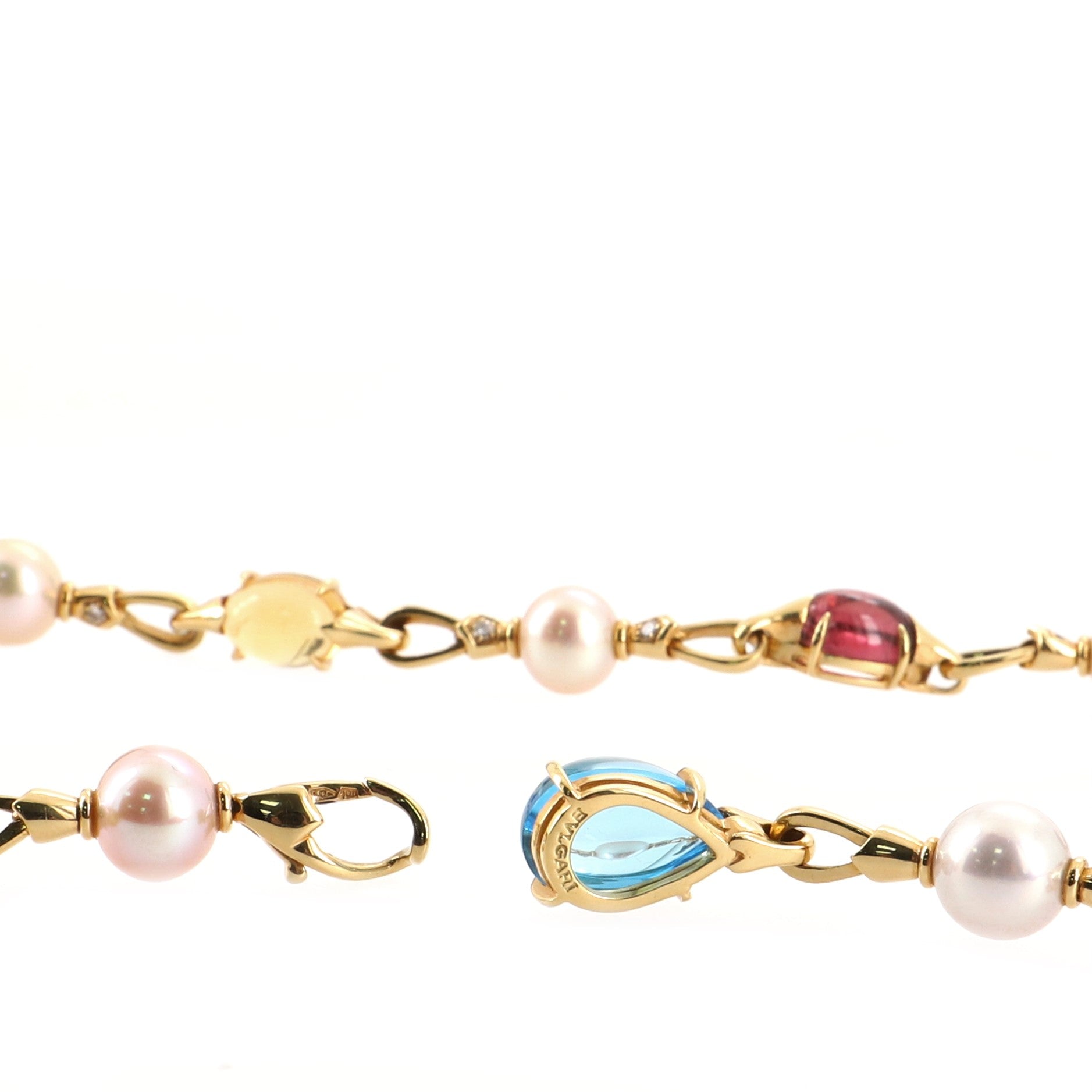 Allegra Station Chain Link Necklace 18K Yellow Gold with Gemstones, Pearls and Diamonds
