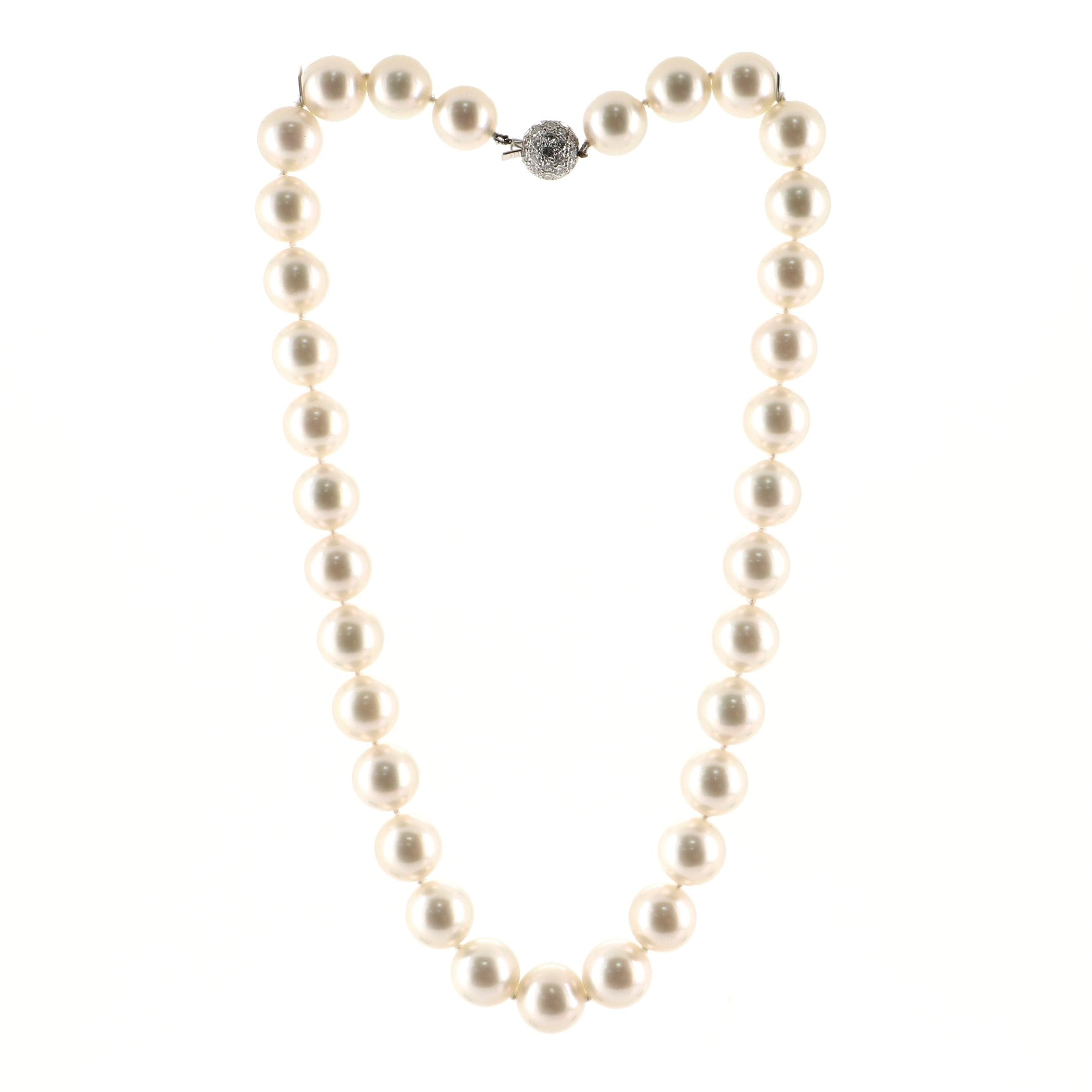 South Sea Strand Necklace Cultured Pearls with Platinum and Diamonds 12-13MM