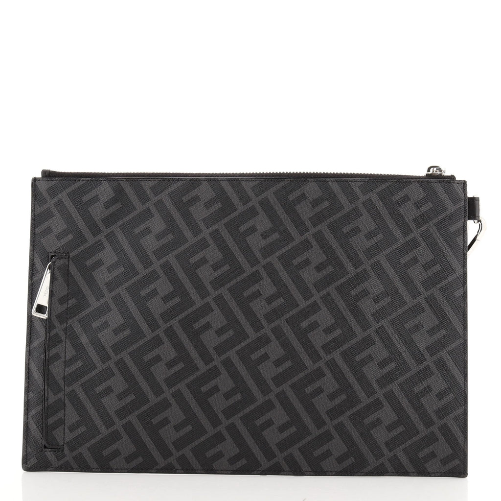 Front Zip Wristlet Clutch Zucca Canvas and Leather Medium