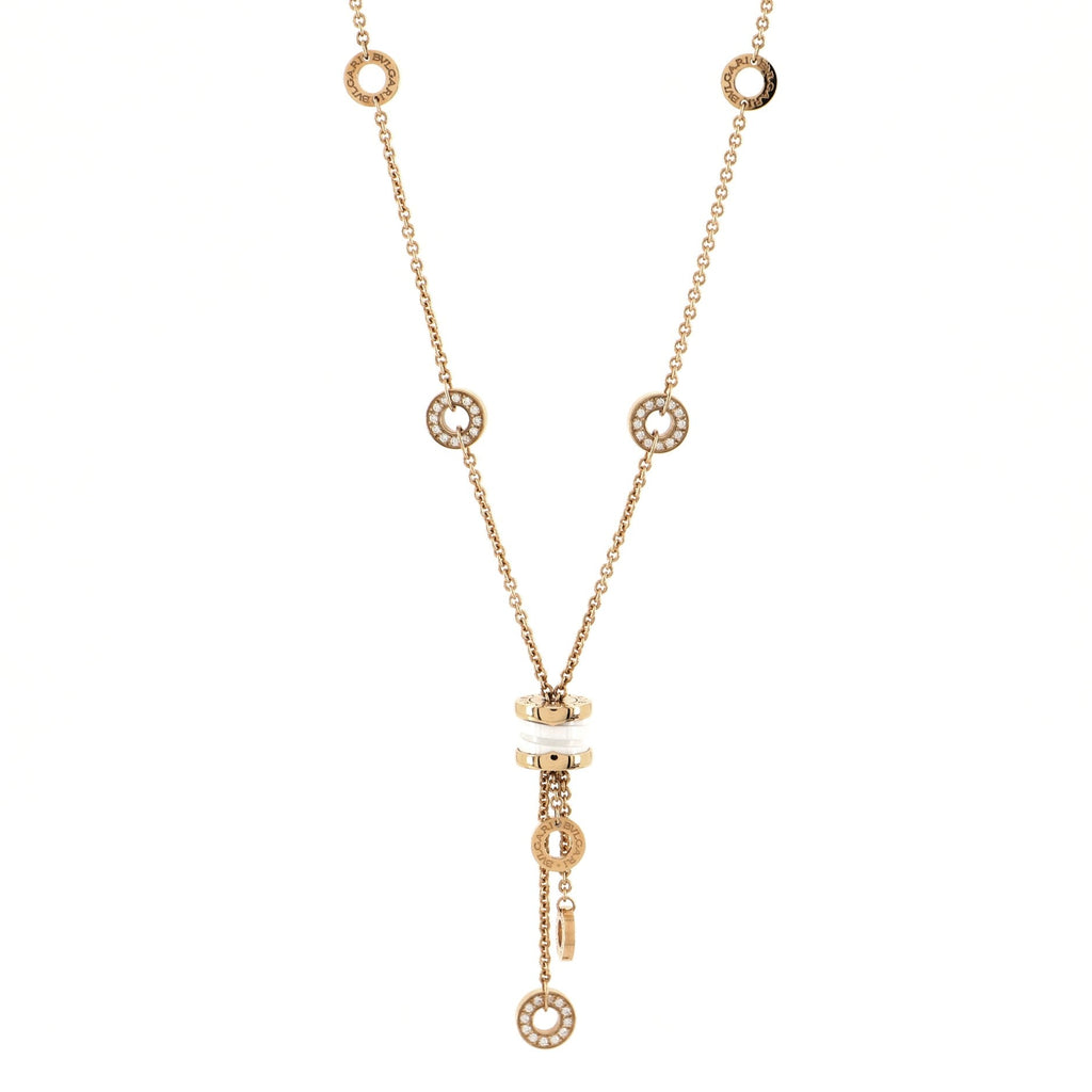 B.Zero1 3 Charm Necklace 18K Rose Gold and Ceramic and Diamonds