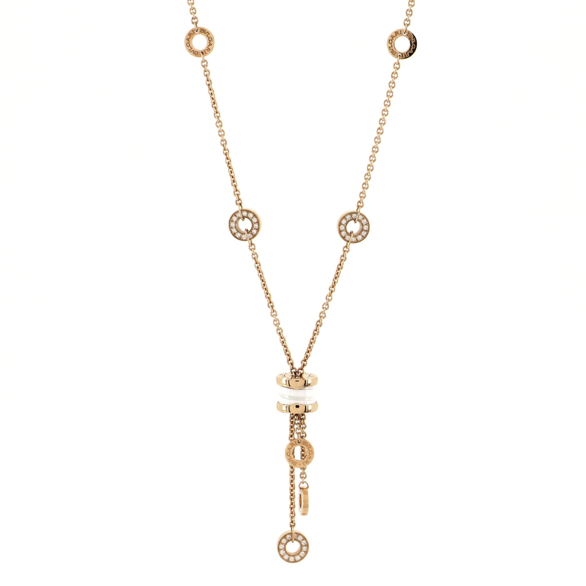 B.Zero1 3 Charm Necklace 18K Rose Gold and Ceramic and Diamonds