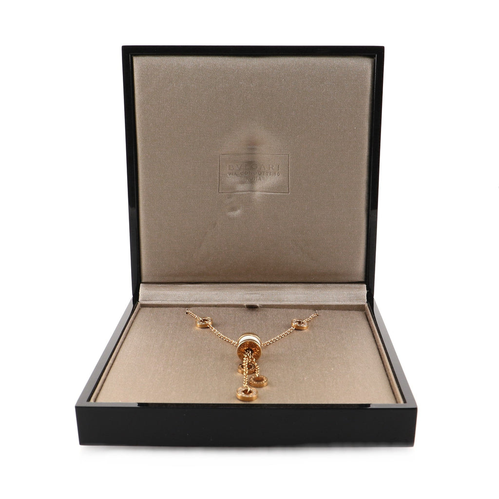 B.Zero1 3 Charm Necklace 18K Rose Gold and Ceramic and Diamonds