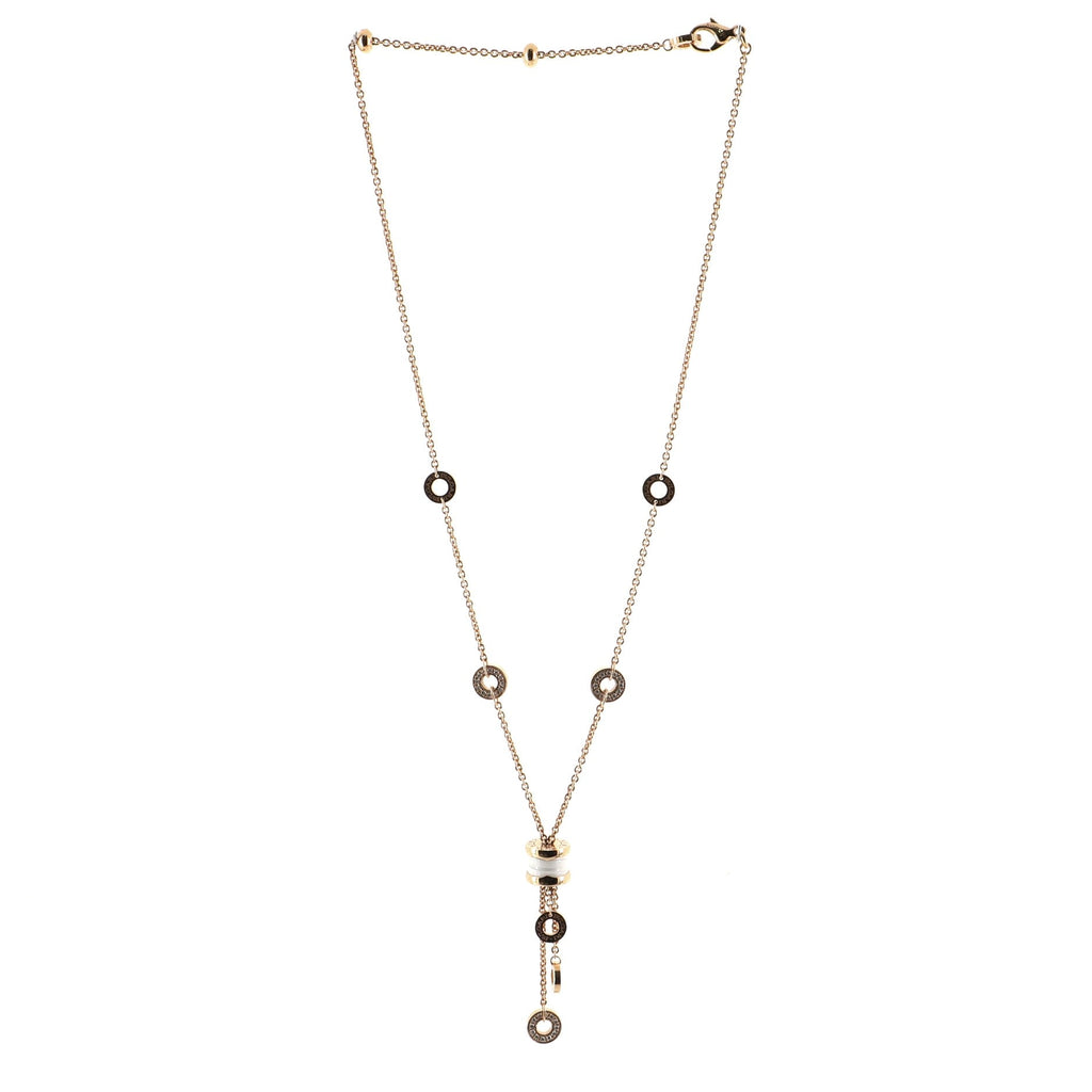 B.Zero1 3 Charm Necklace 18K Rose Gold and Ceramic and Diamonds