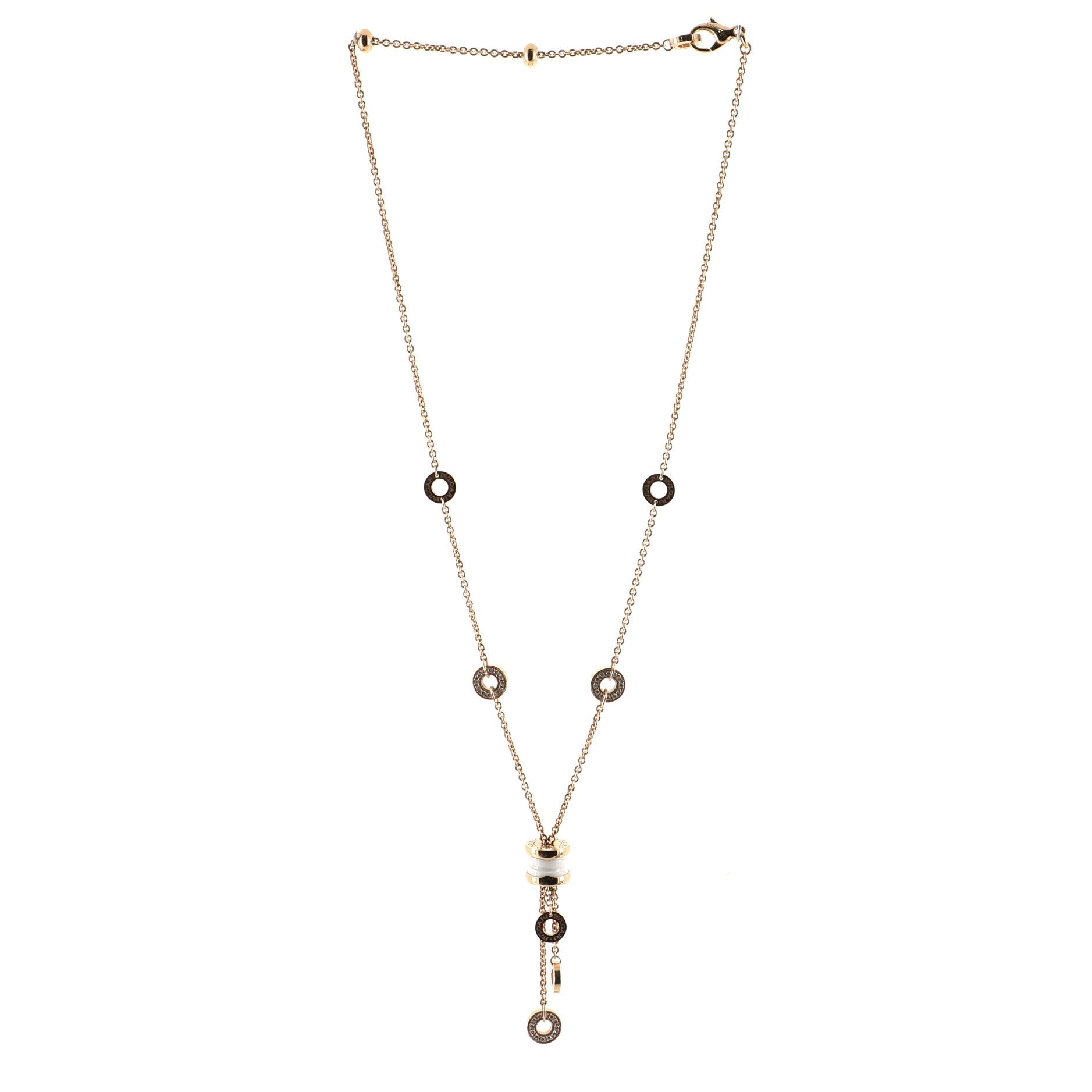 B.Zero1 3 Charm Necklace 18K Rose Gold and Ceramic and Diamonds