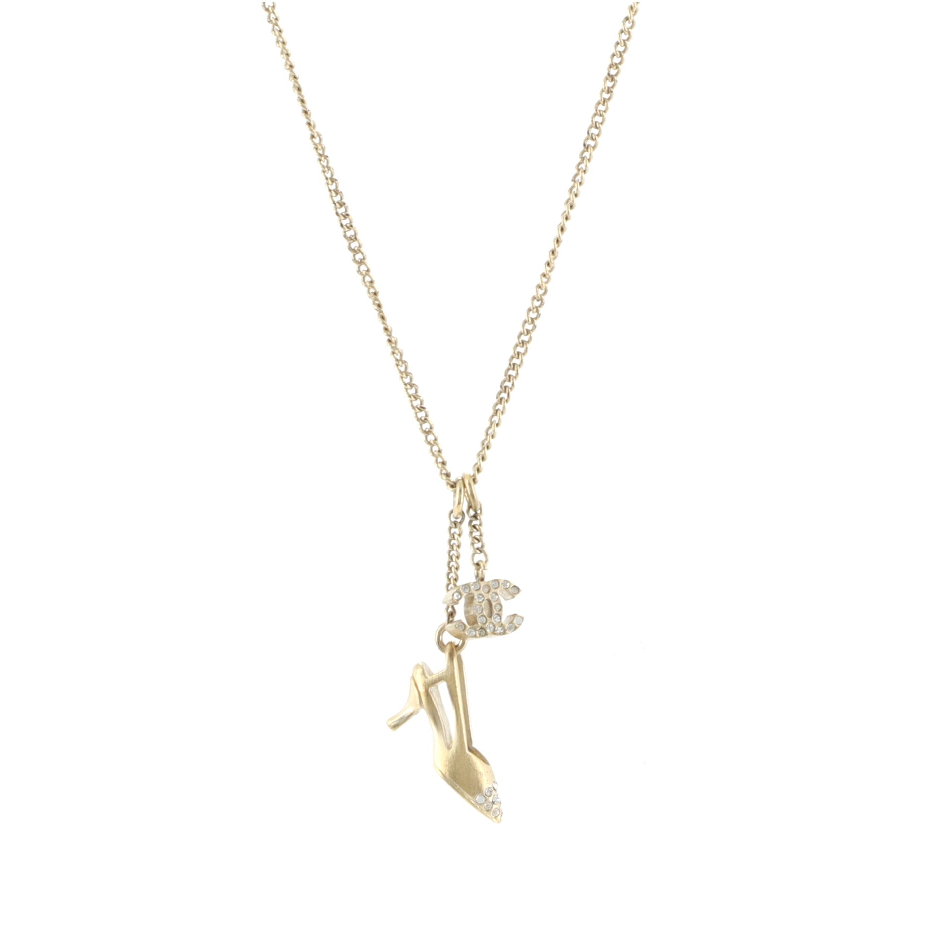 CC and Shoe Pendant Necklace Metal with Rhinestones