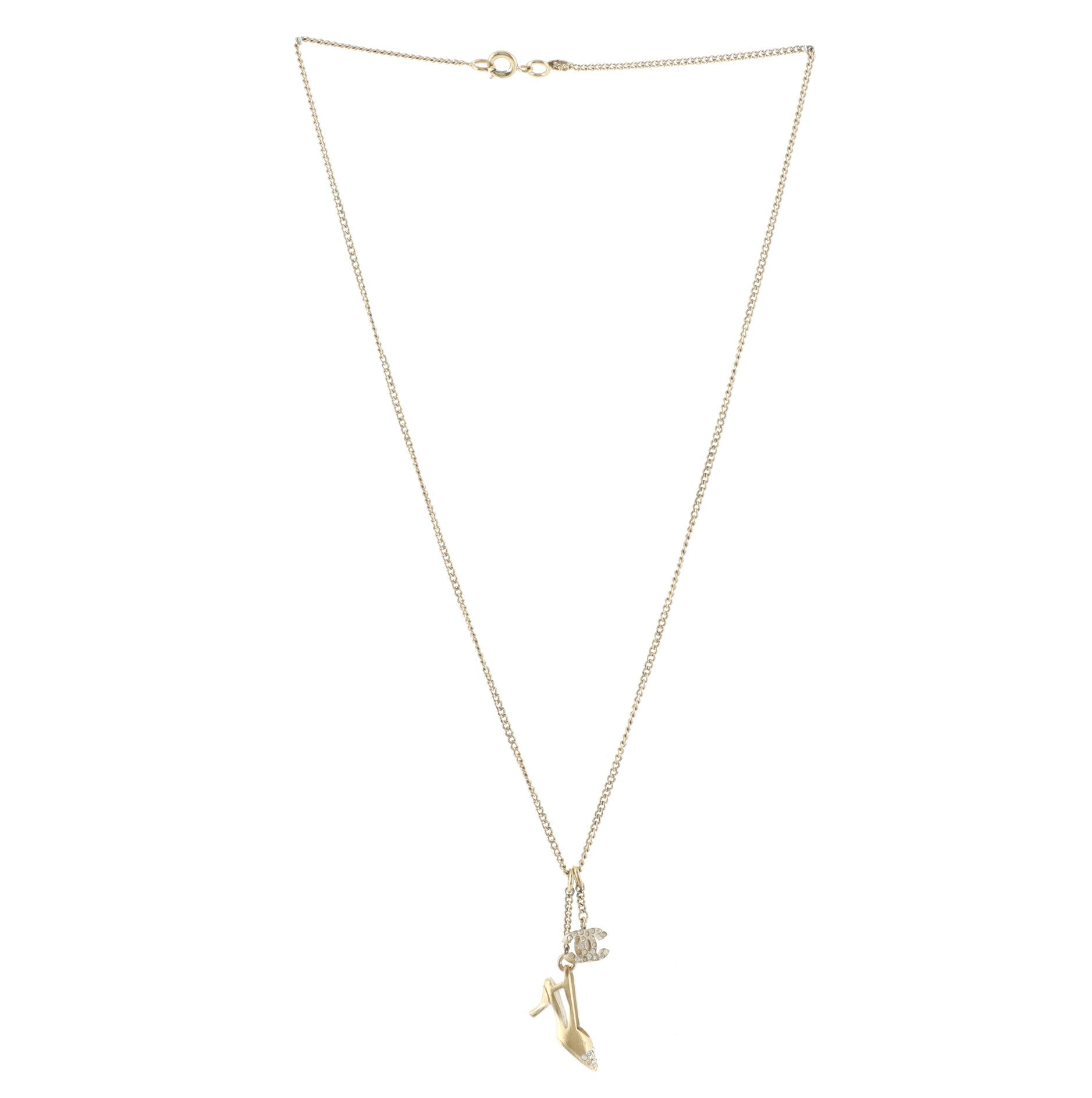 CC and Shoe Pendant Necklace Metal with Rhinestones