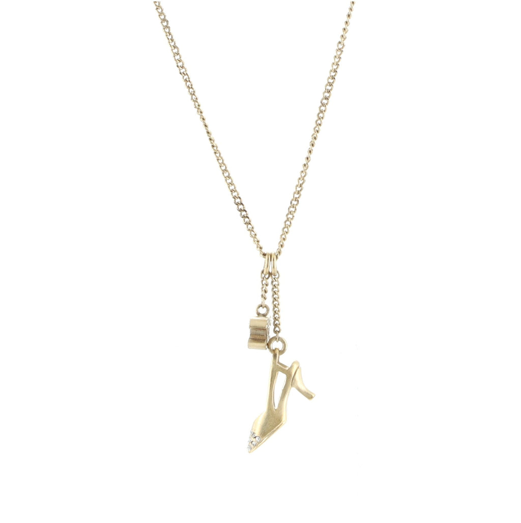 CC and Shoe Pendant Necklace Metal with Rhinestones