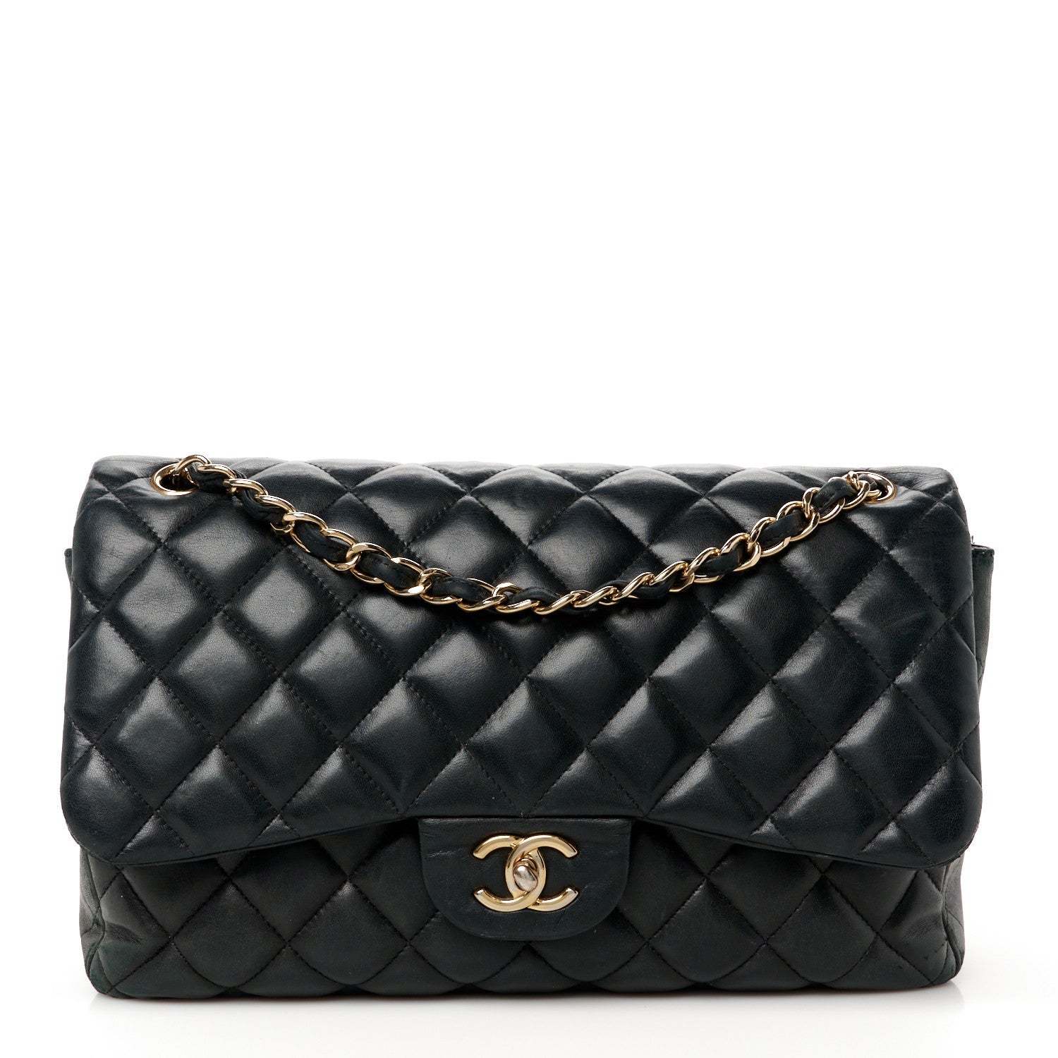 Lambskin Quilted Jumbo Double Flap Black