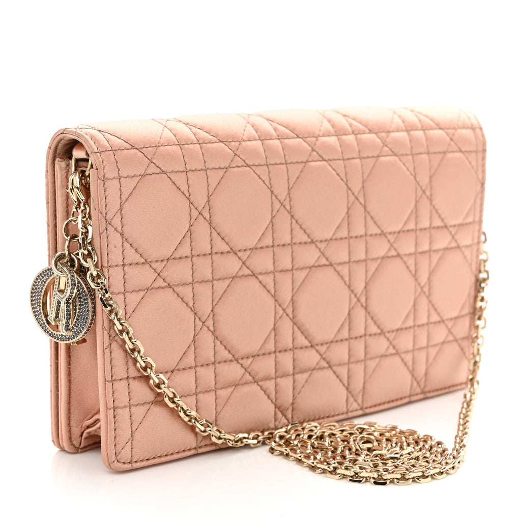 Satin Crystal Cannage Lady Dior Pouch Nude
