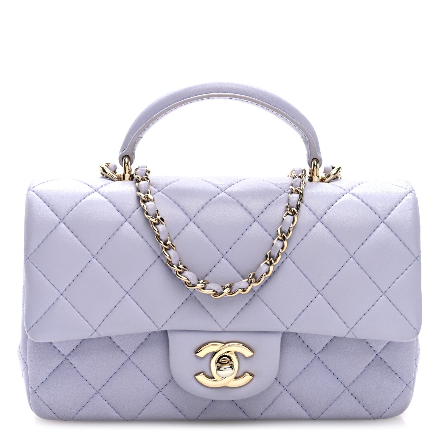 Lambskin Quilted Mini Top Handle Rectangular Flap Light Purple