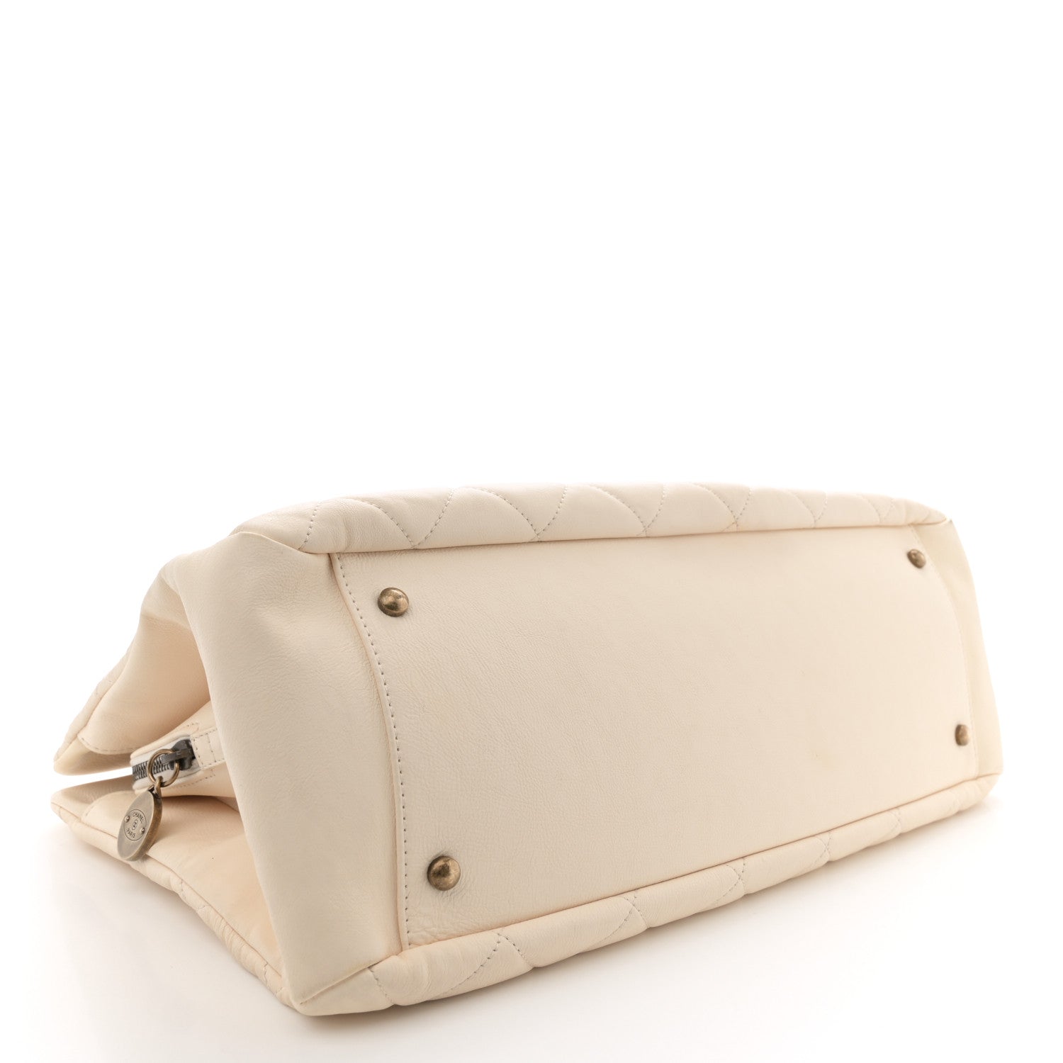 Calfskin Quilted Small Crown Tote Beige