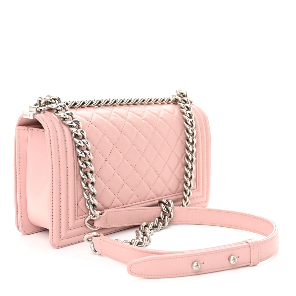 Calfskin Quilted Medium Boy Flap Light Pink