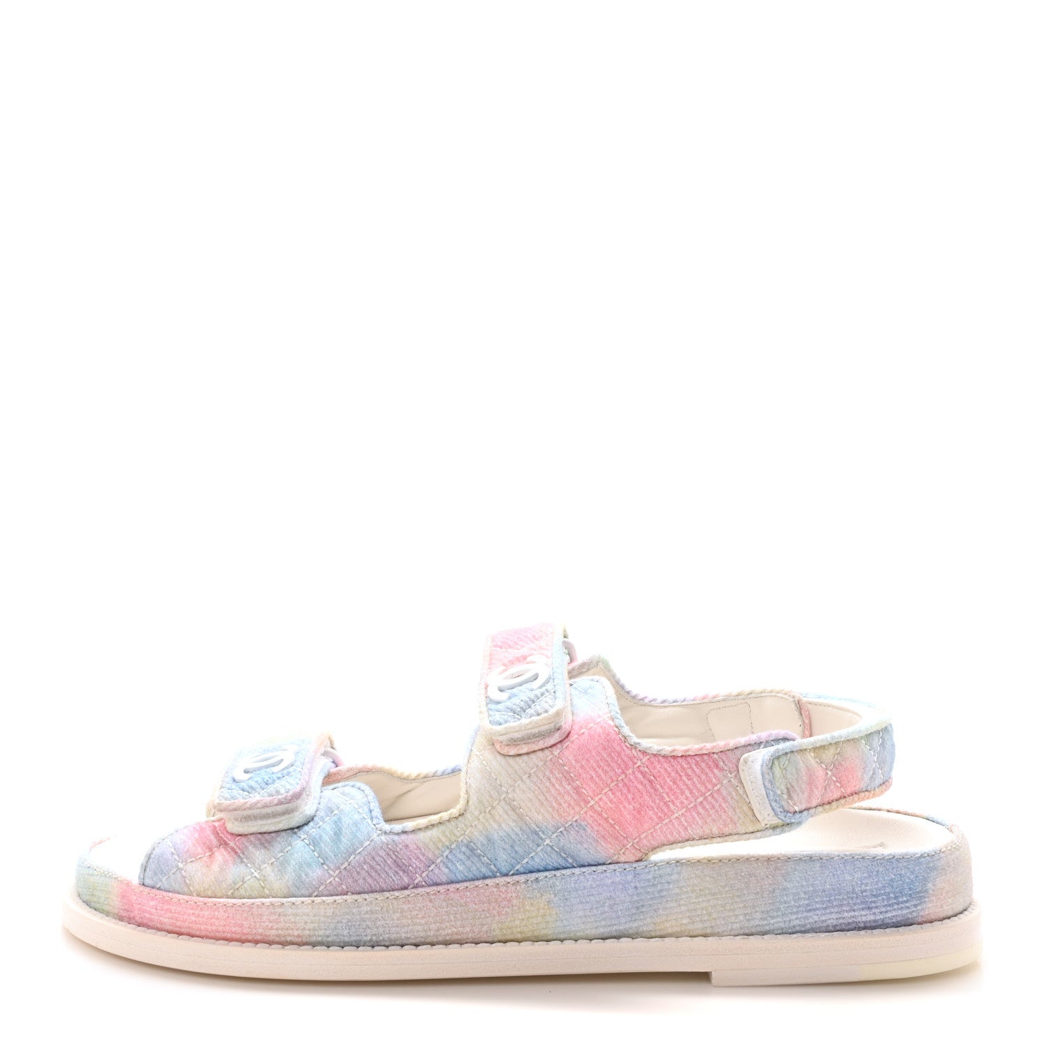 Printed Fabric Quilted Dad Sandals 40.5 Green Pink Blue