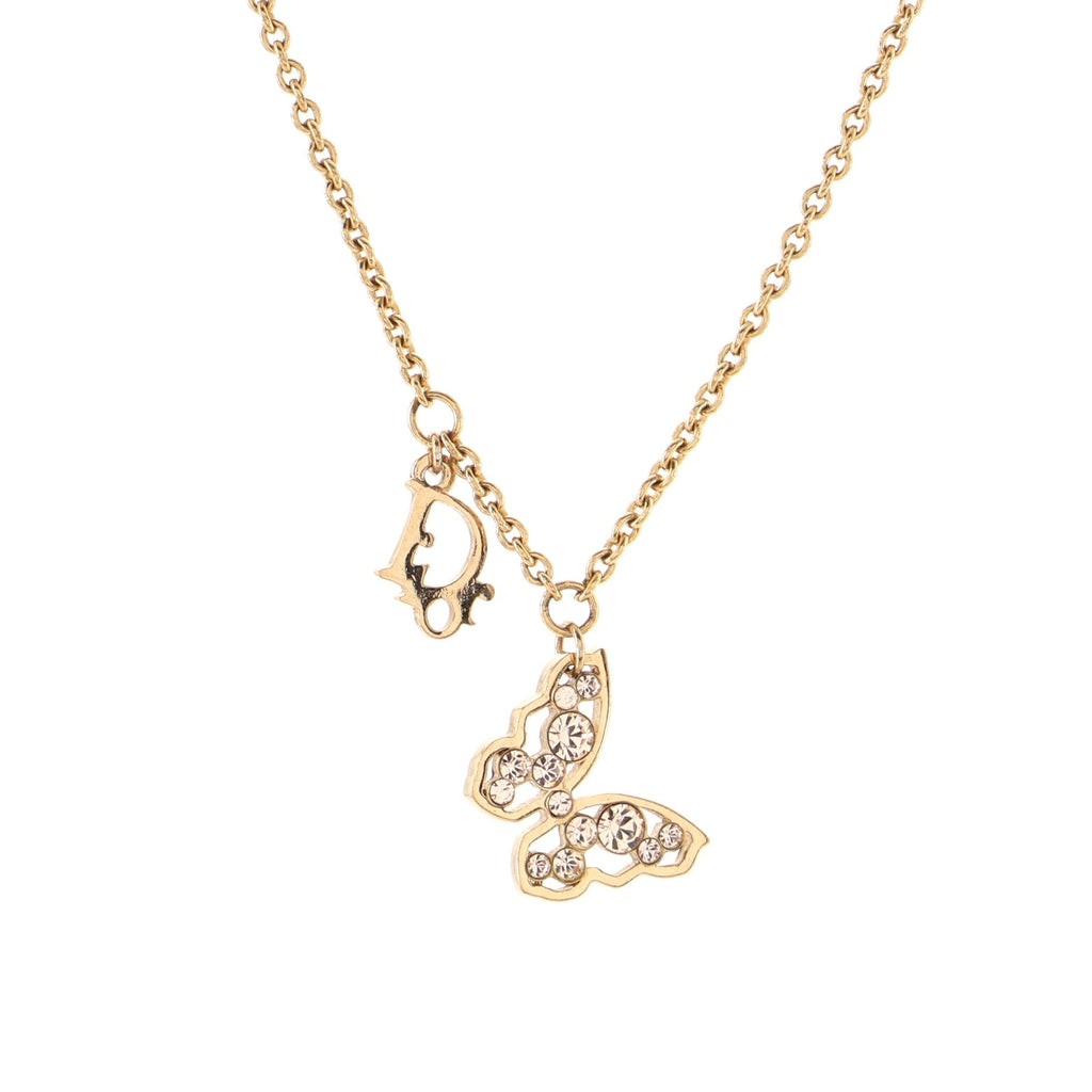 Butterfly Pendant Necklace Crystal Embellished Metal
