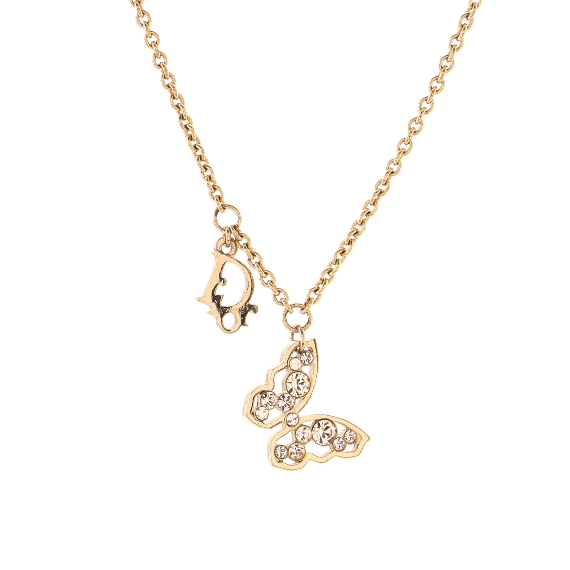 Butterfly Pendant Necklace Crystal Embellished Metal
