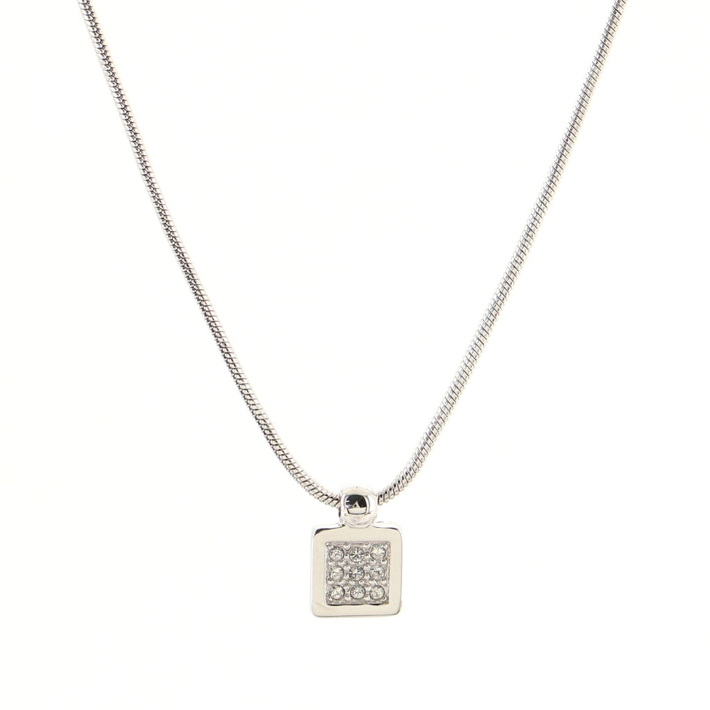 Logo Square Pendant Necklace Crystal Embellished Metal
