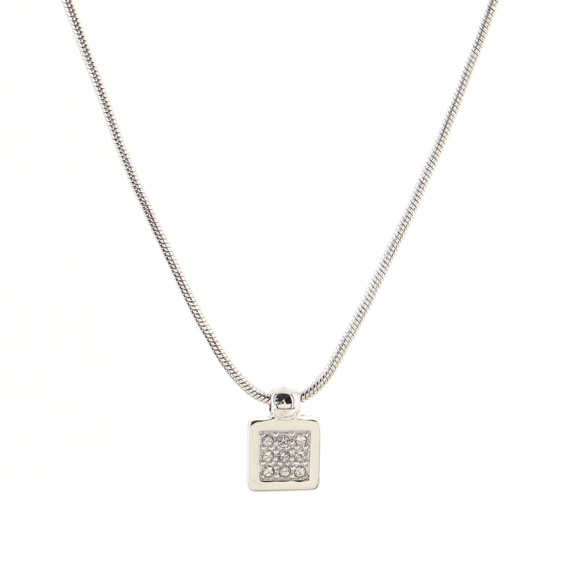 Logo Square Pendant Necklace Crystal Embellished Metal