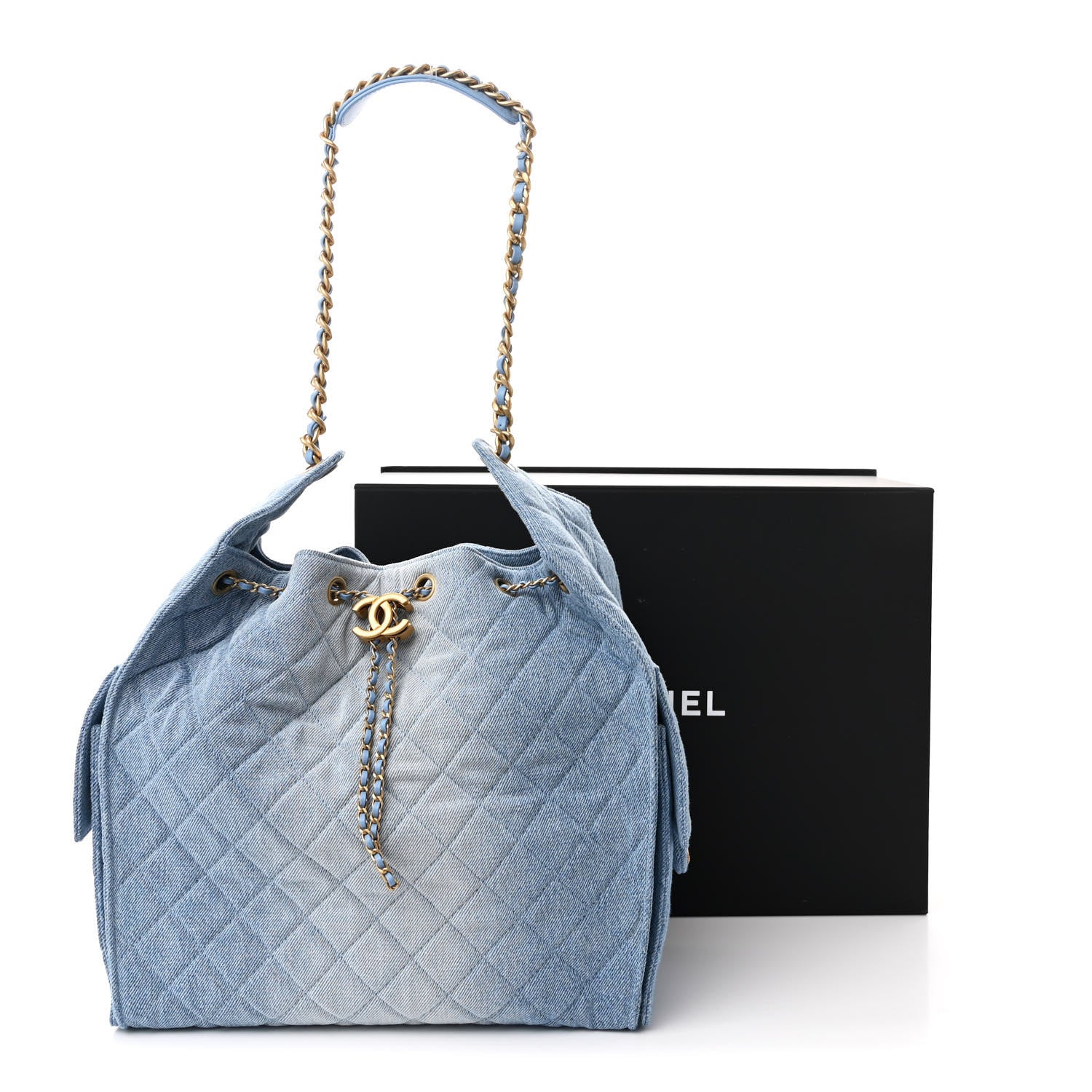 Washed Denim Quilted Medium Chanel 25 Handbag Blue