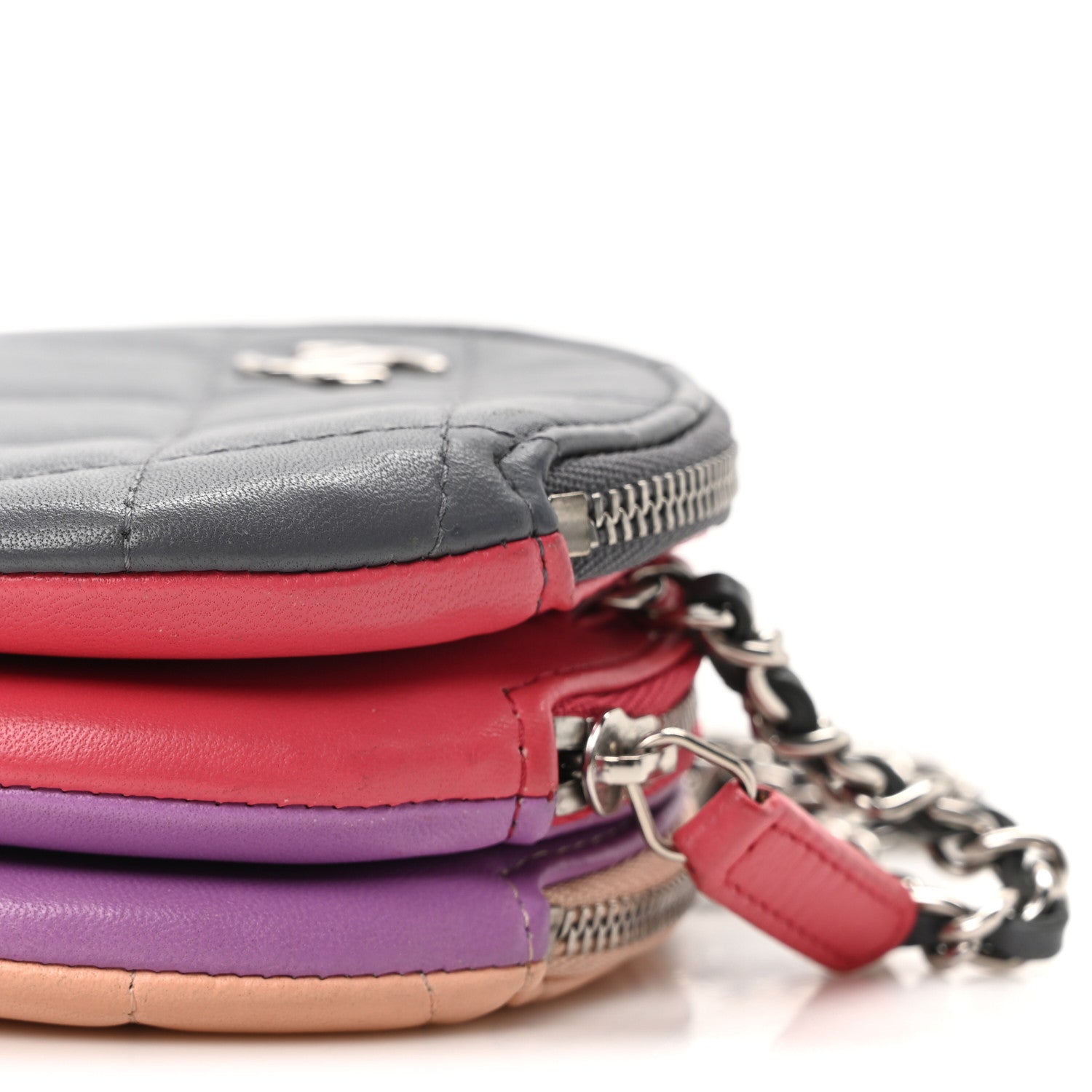 Lambskin Quilted Round Clutch With Chain Grey Multicolor