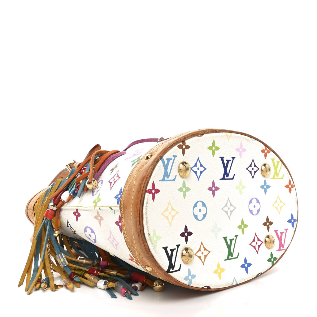 Monogram Multicolor Fringe Bucket White