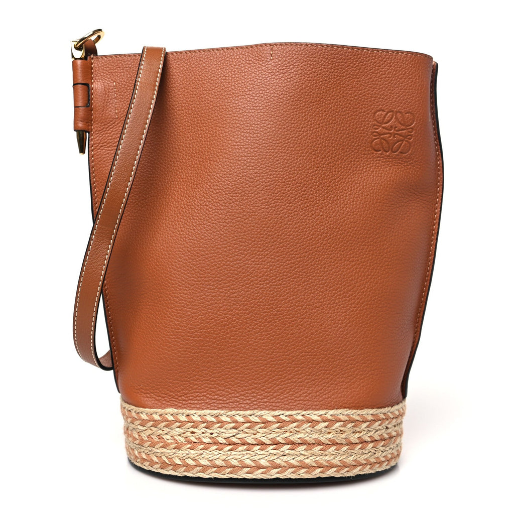 Calfskin Raffia Gate Bucket Bag Tan