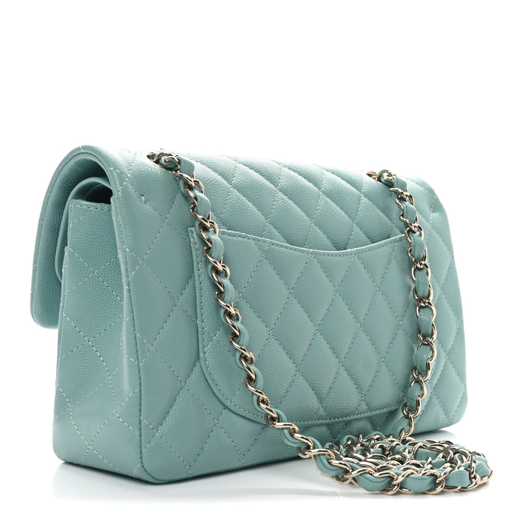 Caviar Quilted Small Double Flap Light Blue