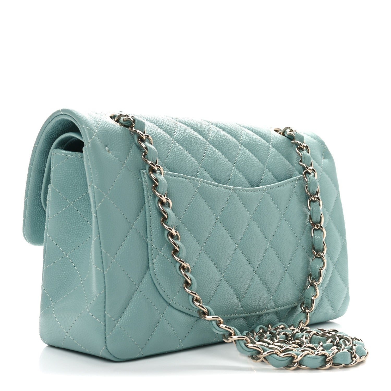 Caviar Quilted Small Double Flap Light Blue