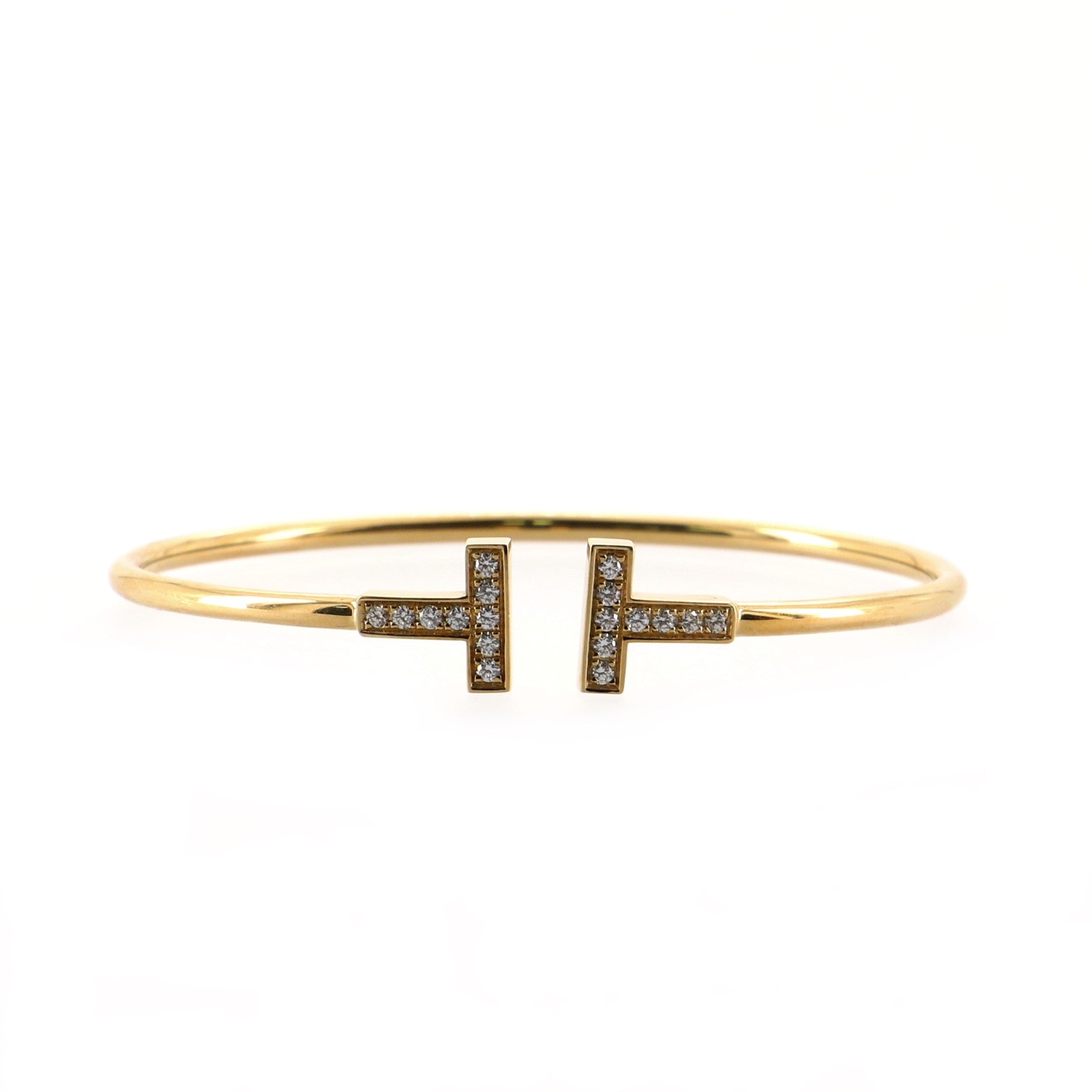 T Wire Bracelet 18K Yellow Gold with Diamonds Narrow