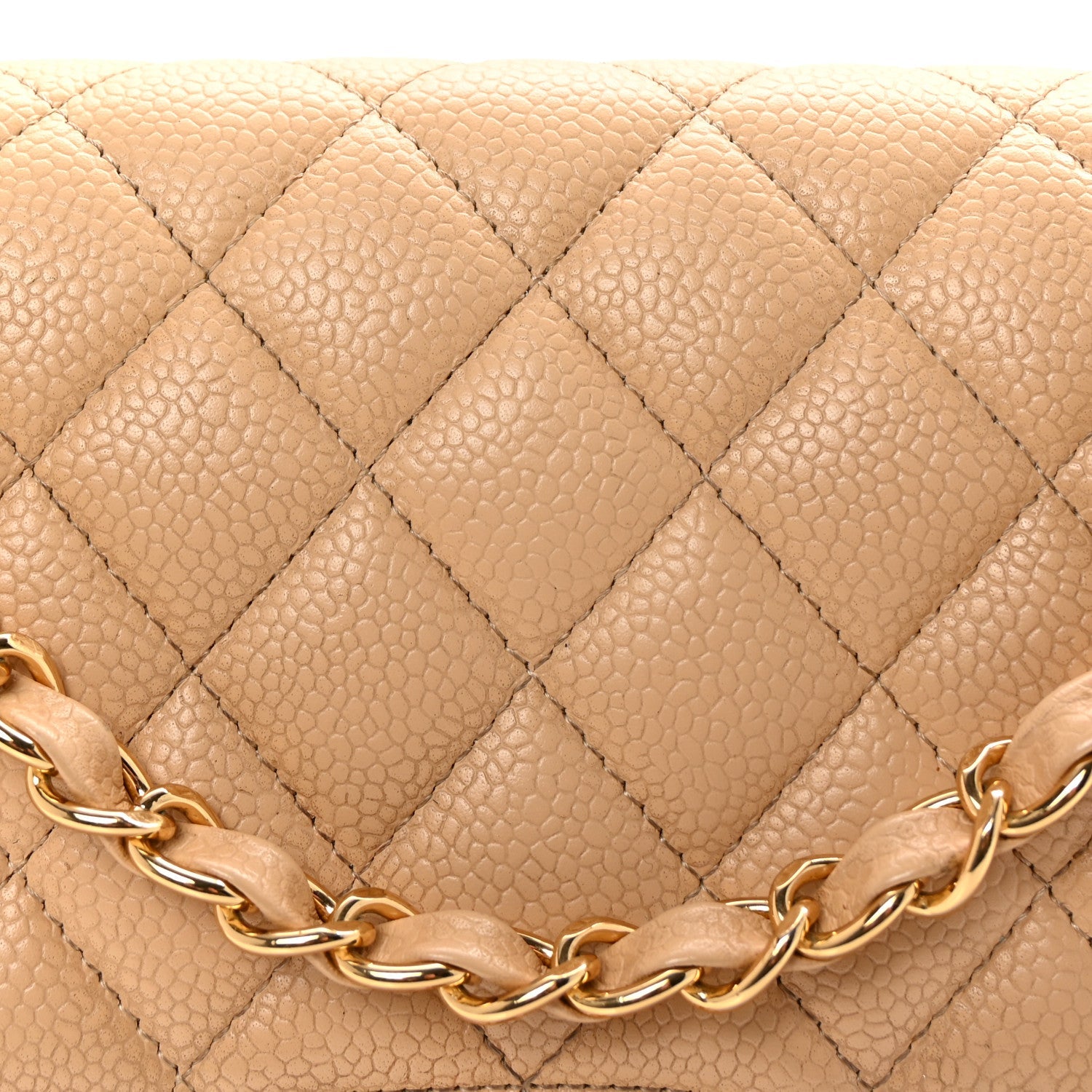 Caviar Quilted Medium Double Flap Beige
