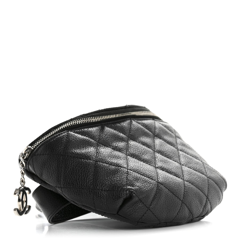 Grained Calfskin Quilted Waist Belt Bag Black