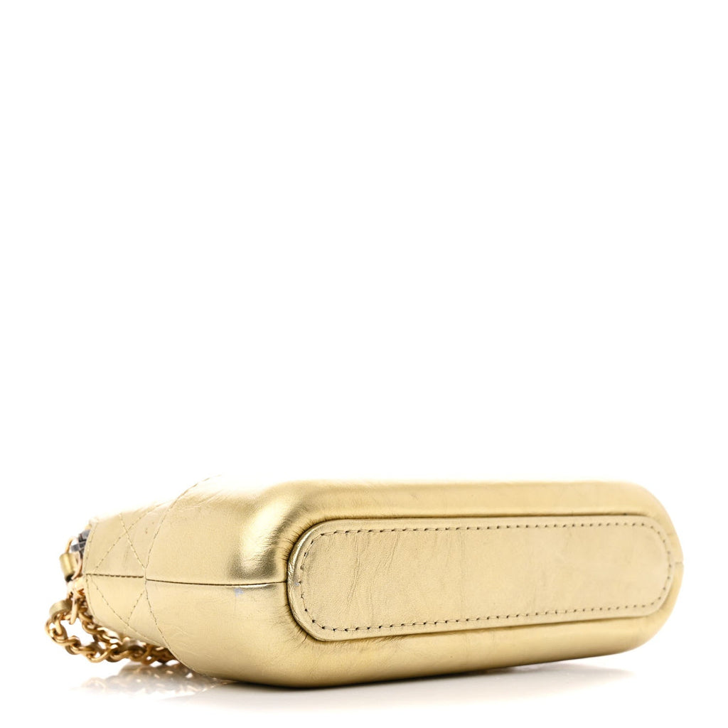 Metallic Aged Calfskin Quilted Small Gabrielle Clutch With Chain Gold