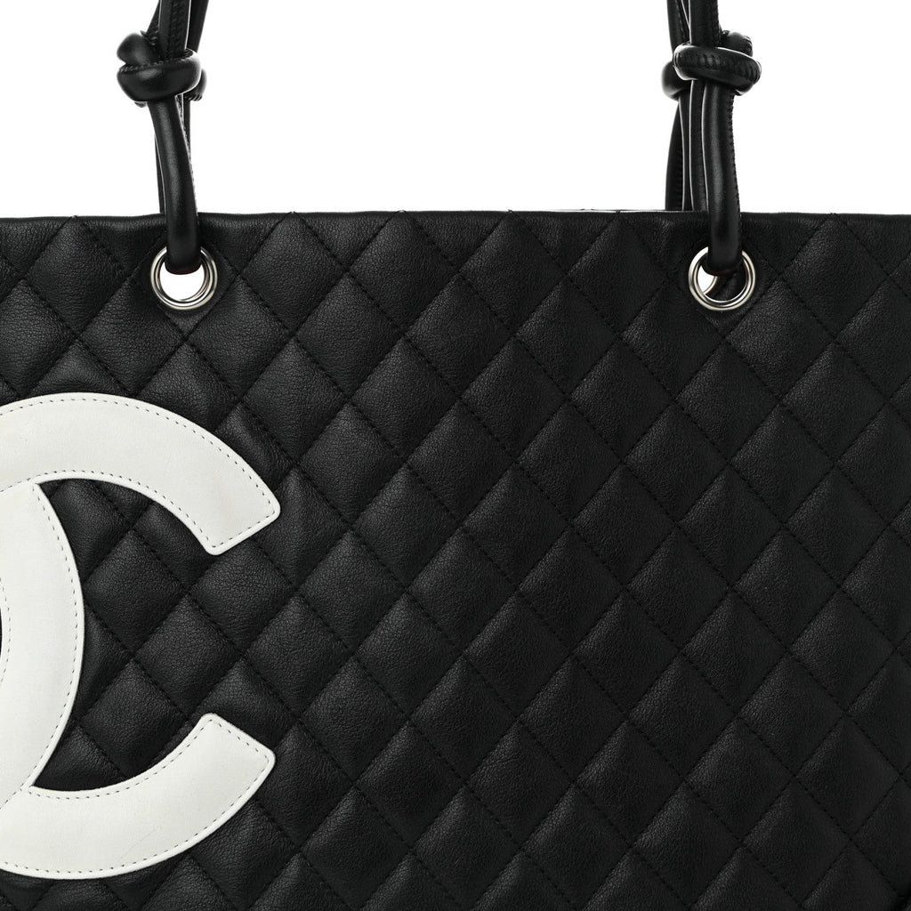 Calfskin Quilted Large Cambon Tote Black White