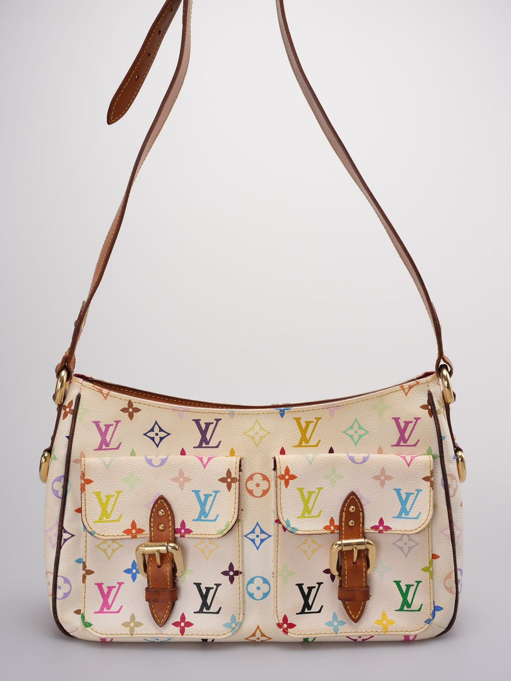 Louis Vuitton Takashi Murakami White Multicolore Monogram Coated Canvas Petit Noe Bag Gold Hardware