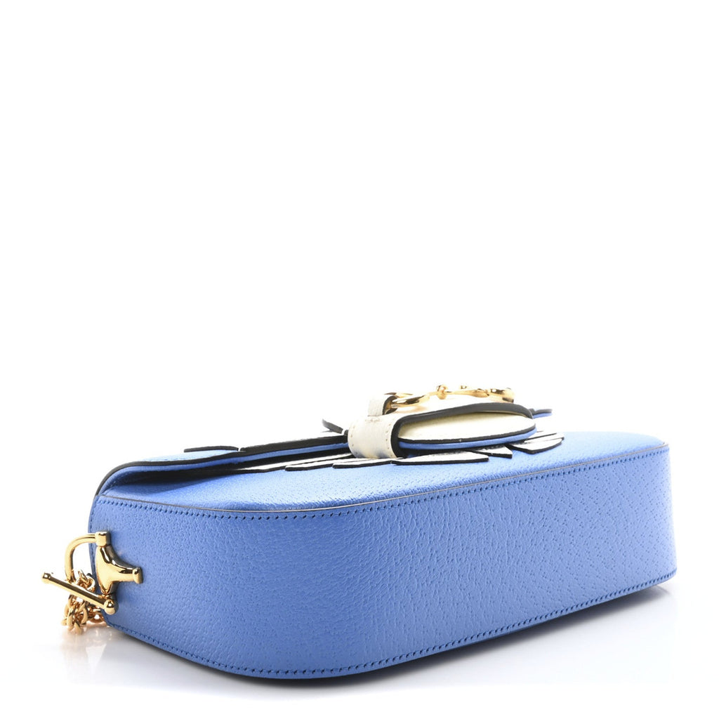 X ADIDAS Textured Dollar Calfskin Web Small Trefoil Horsebit 1955 Shoulder Bag Blue Off White