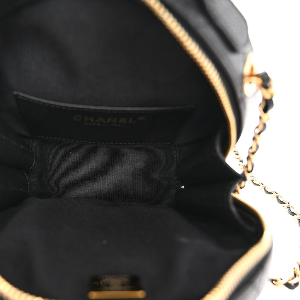 Caviar Quilted Small Round Vanity With Chain Black