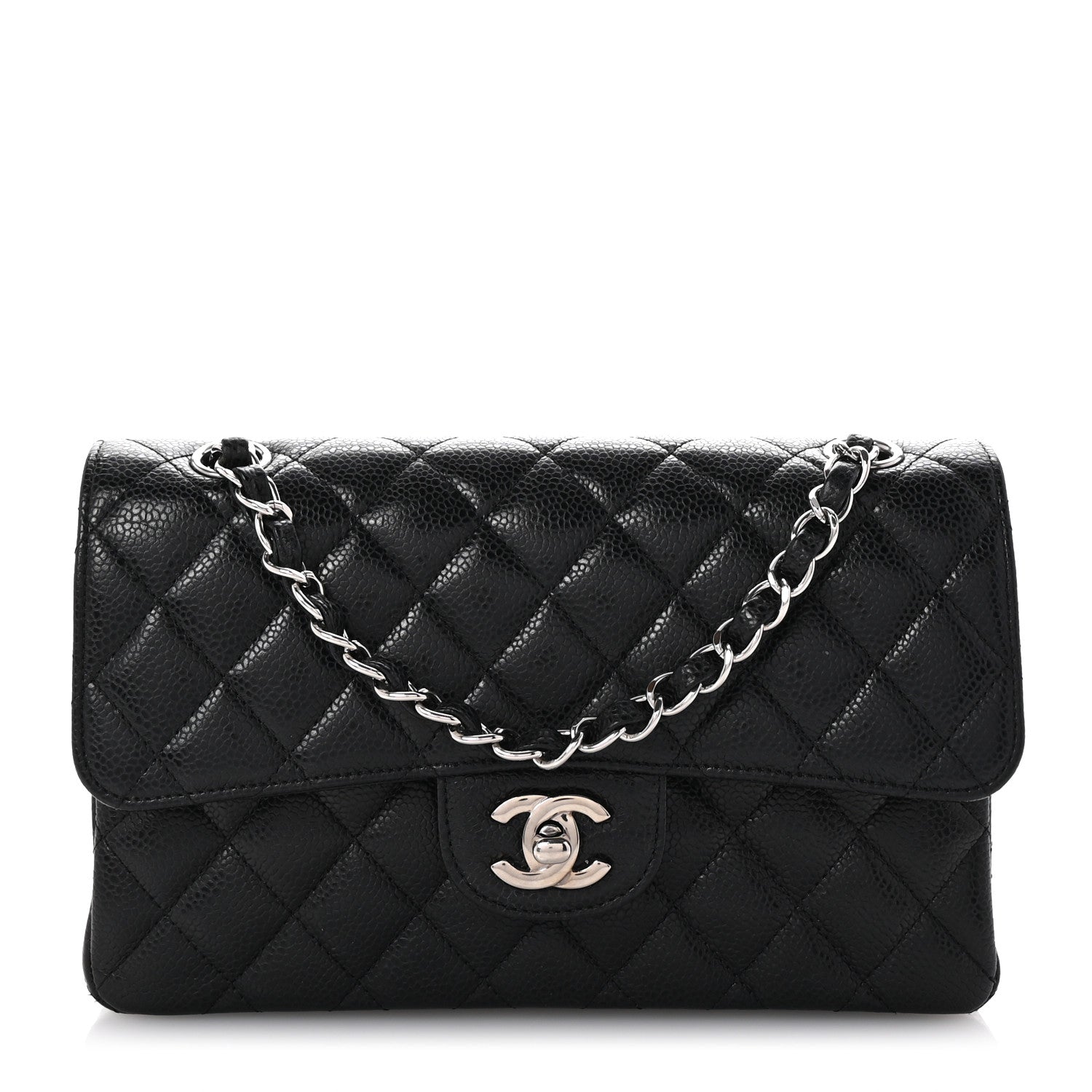 Caviar Quilted Small Double Flap Black