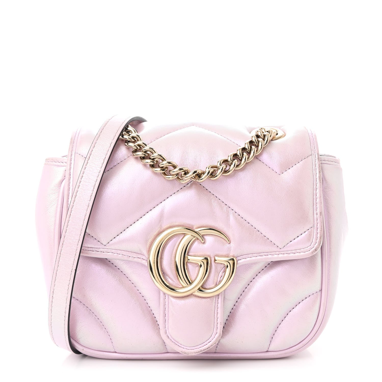 Iridescent Nappa Chevron Matelasse Mini GG Marmont Shoulder Bag Iridescent Escape Pink