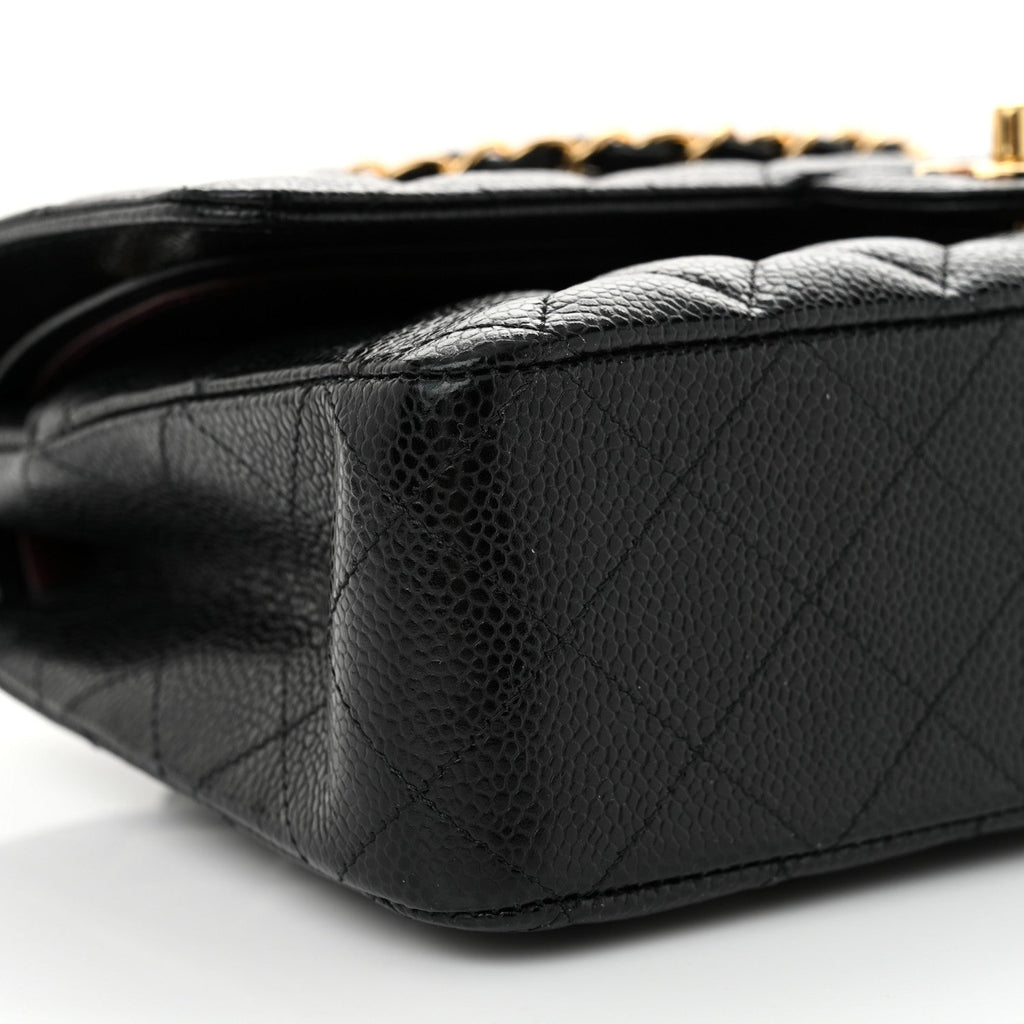 Caviar Quilted Medium Double Flap Black