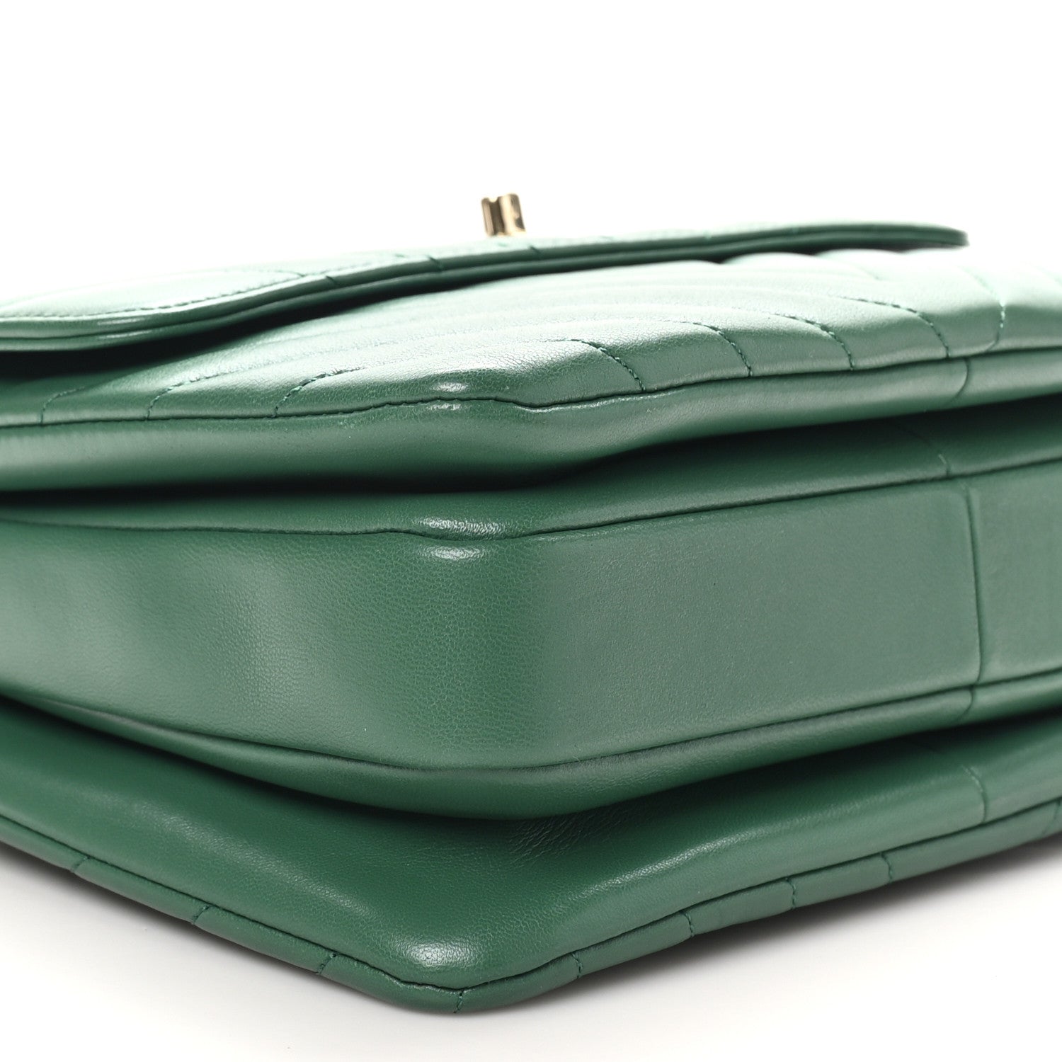 Lambskin Chevron Quilted Small Trendy CC Dual Handle Flap Bag Green