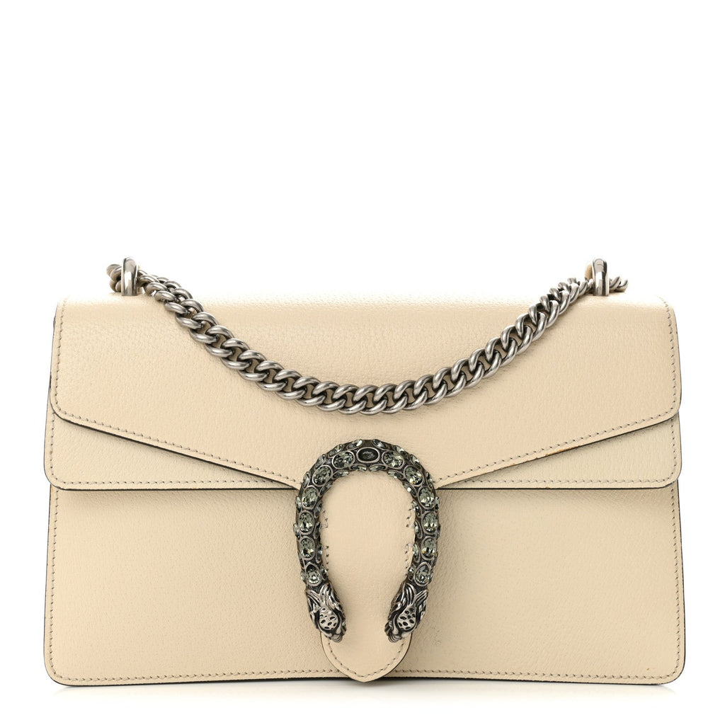 Textured Calfskin Crystal Small Dionysus Shoulder Bag Mystic White