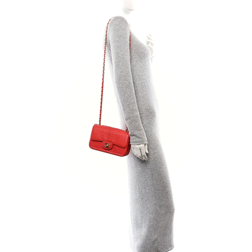 Snakeskin Mini Rectangular Flap Red