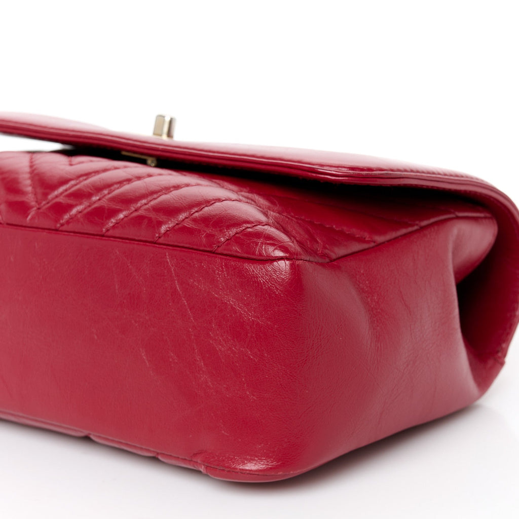 Calfskin Chevron Quilted Top Handle Flap Red