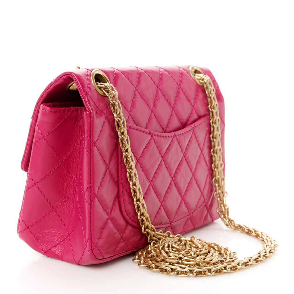 Aged Calfskin Quilted 2.55 Reissue Mini Flap Fuchsia