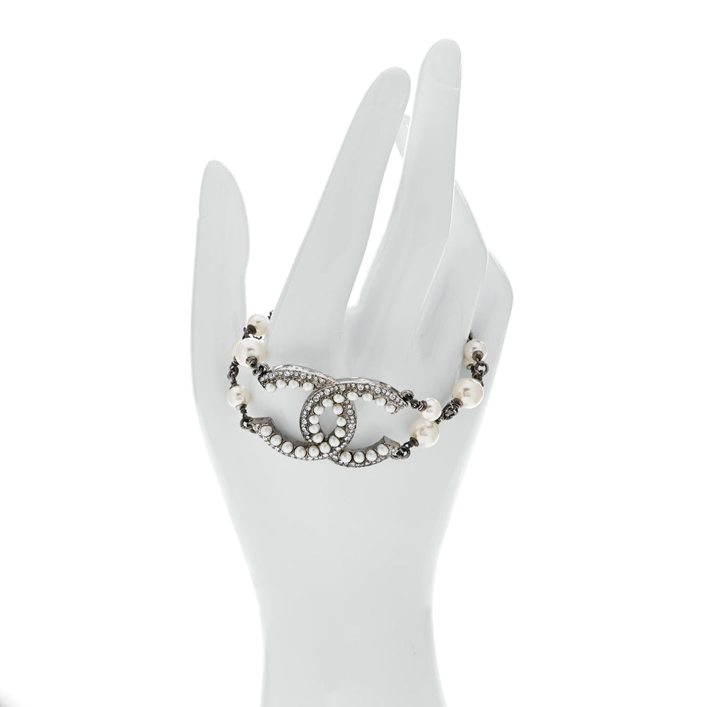 Pearl Crystal CC Bracelet Silver