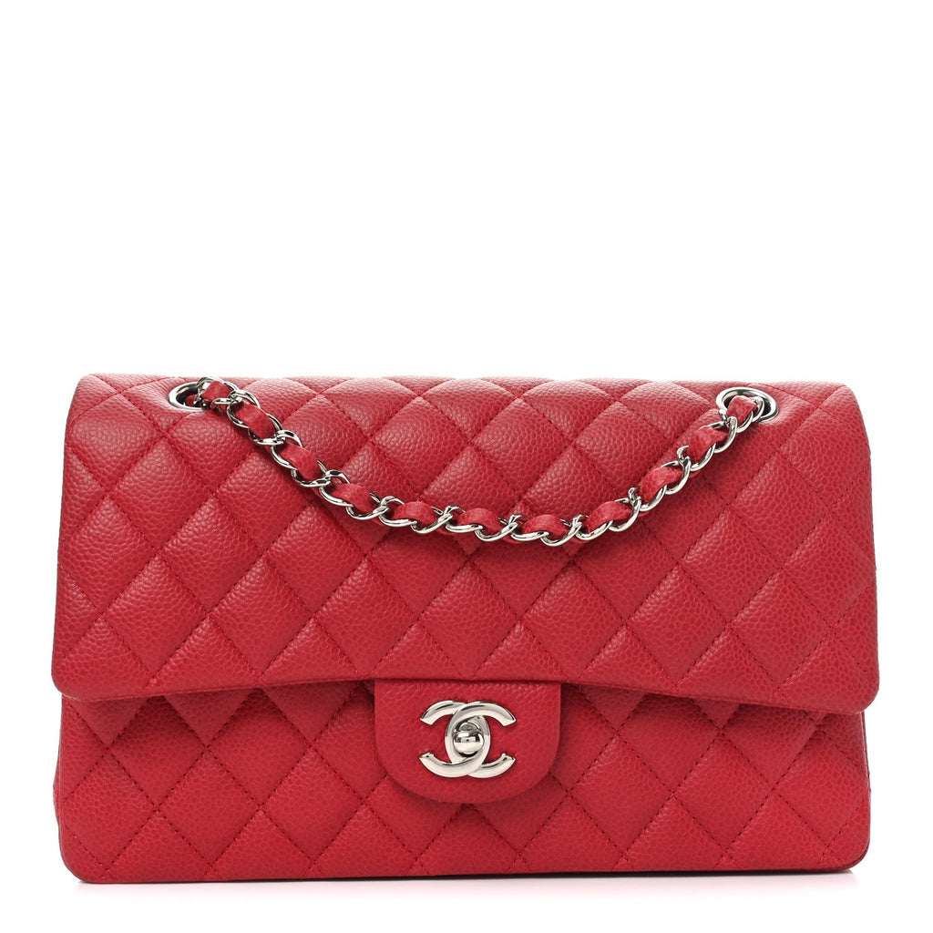 Caviar Quilted Medium Double Flap Dark Red
