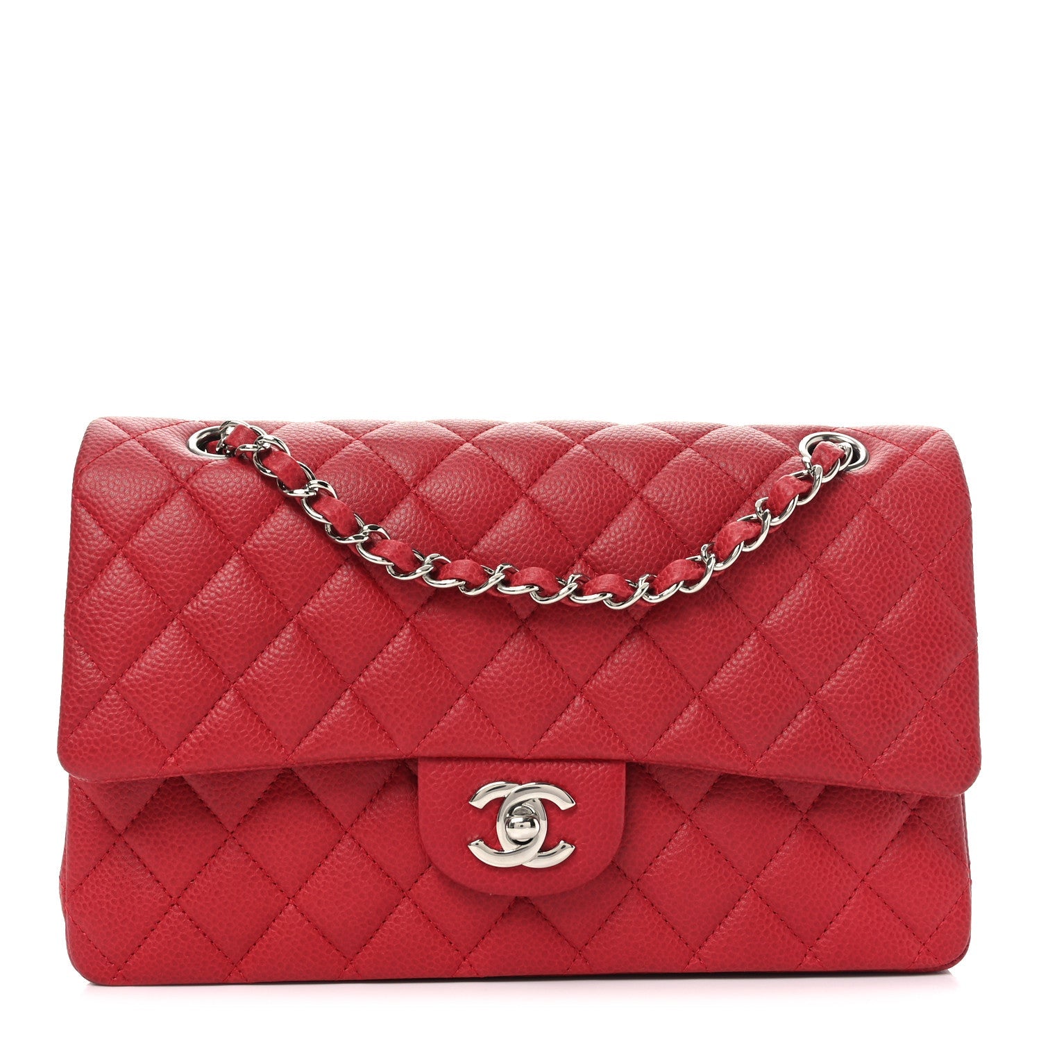 Caviar Quilted Medium Double Flap Dark Red
