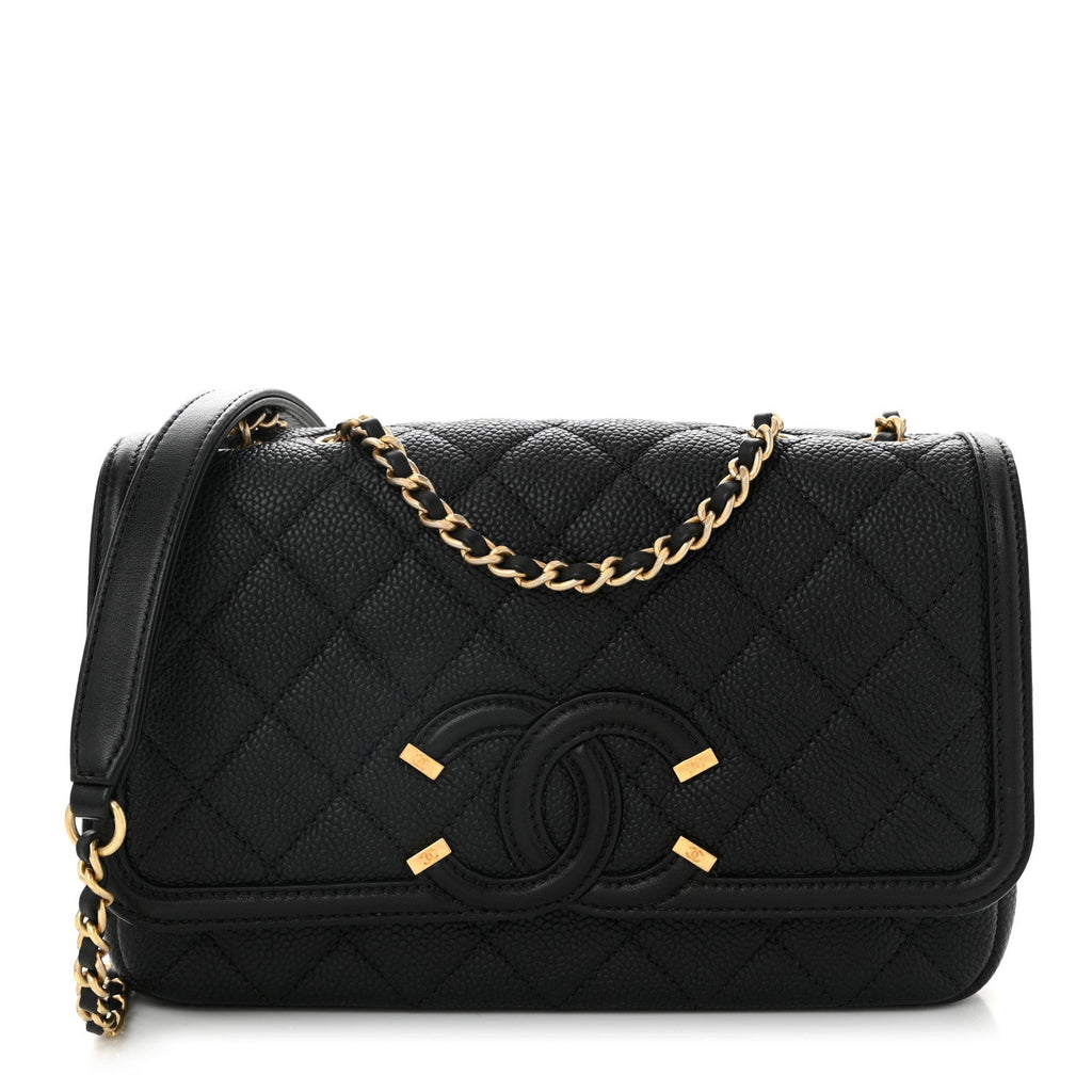 Caviar Quilted Small CC Filigree Flap Black