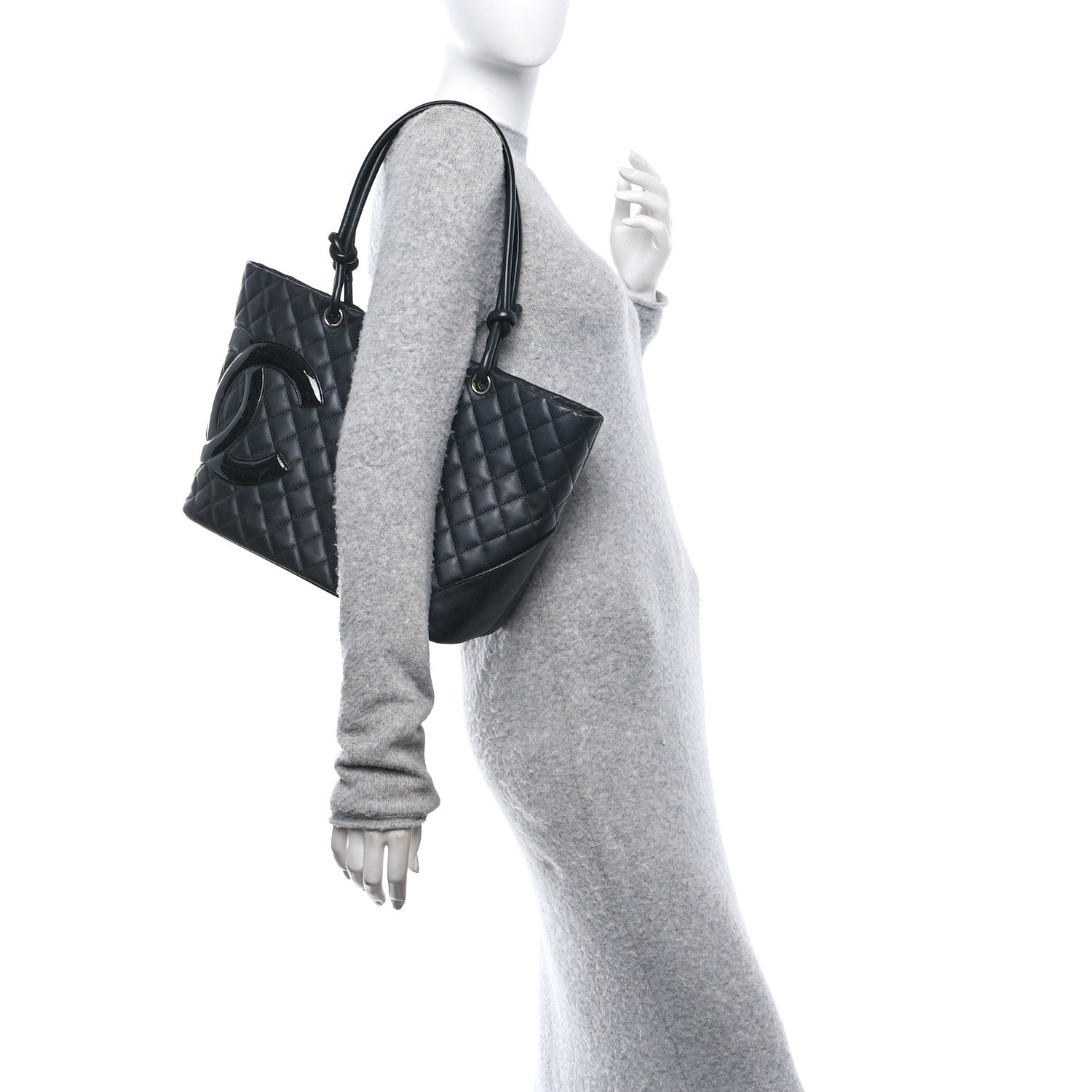 Calfskin Quilted Large Cambon Tote Black
