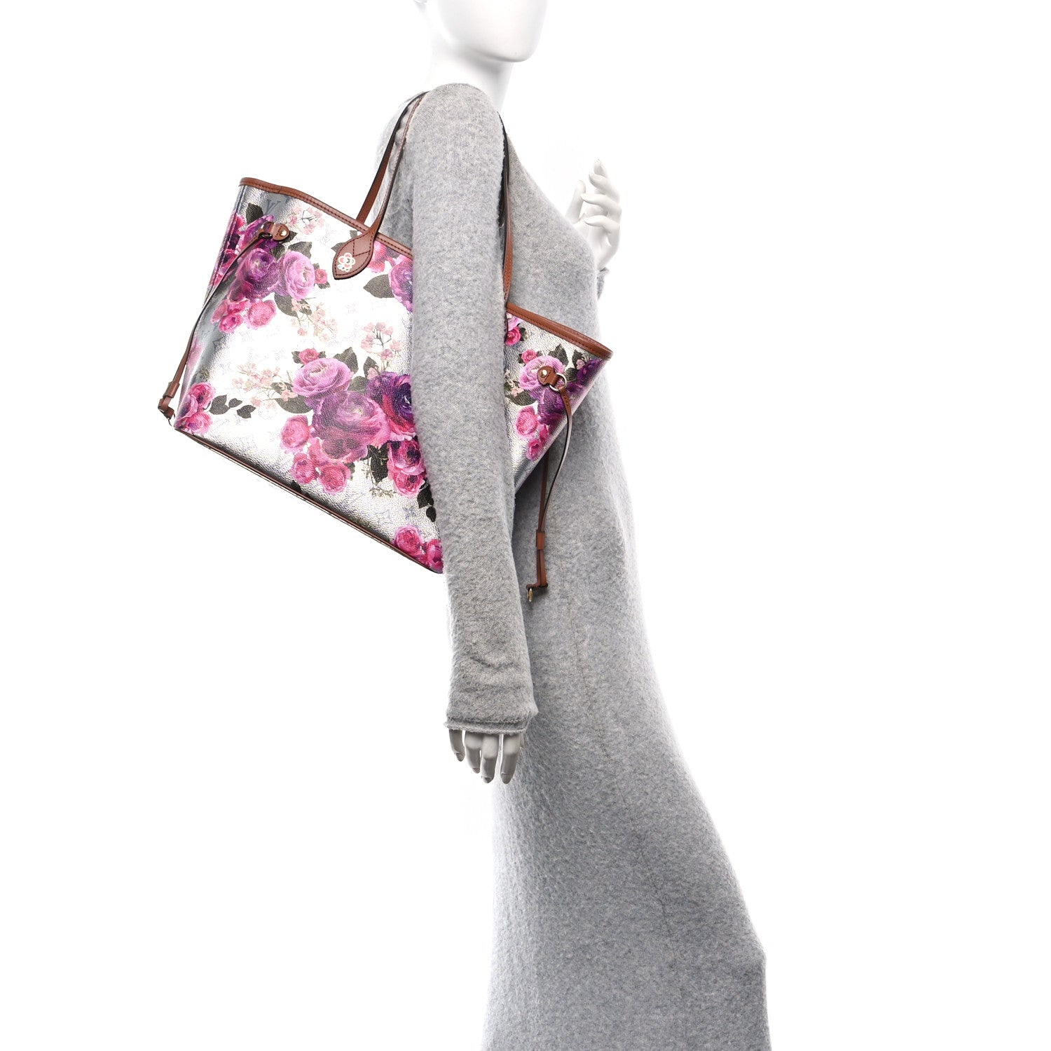 Metallic Monogram LV Garden Neverfull MM Silver