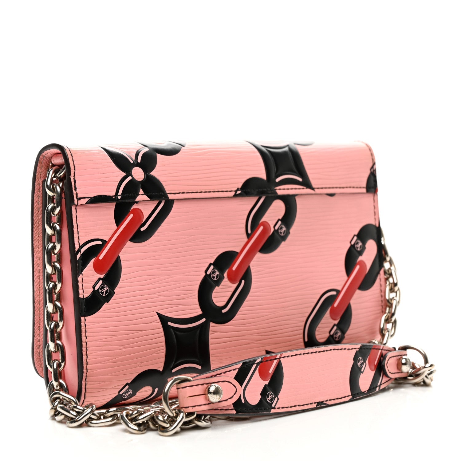 Epi Chain Flower Print Twist Chain Wallet Pink